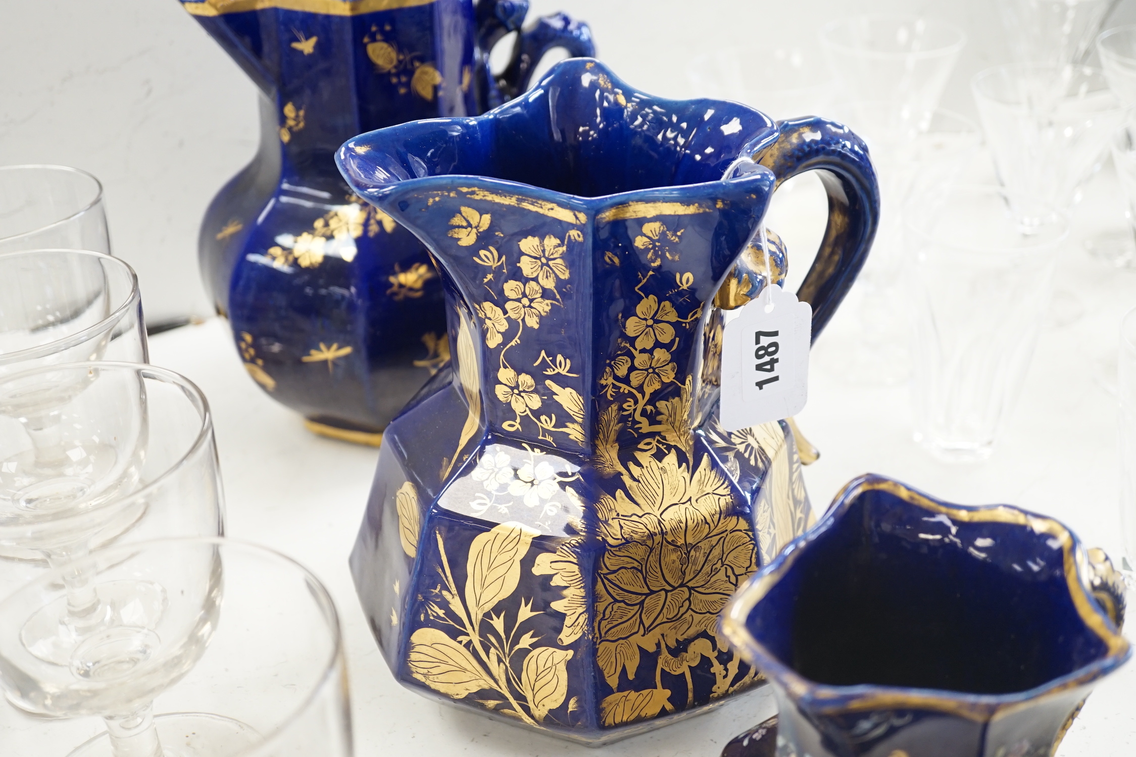 Four various Mason's ironstone hydra-shaped jugs, first half 19th century, tallest 25cm high
